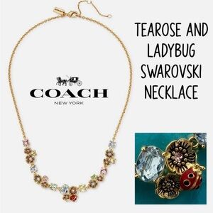 COACH Tearose & Ladybug Swarovski Floral Necklace - Gold with Multicolor Stones